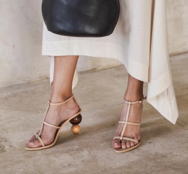 Sandal dây mảnh gót bi tròn