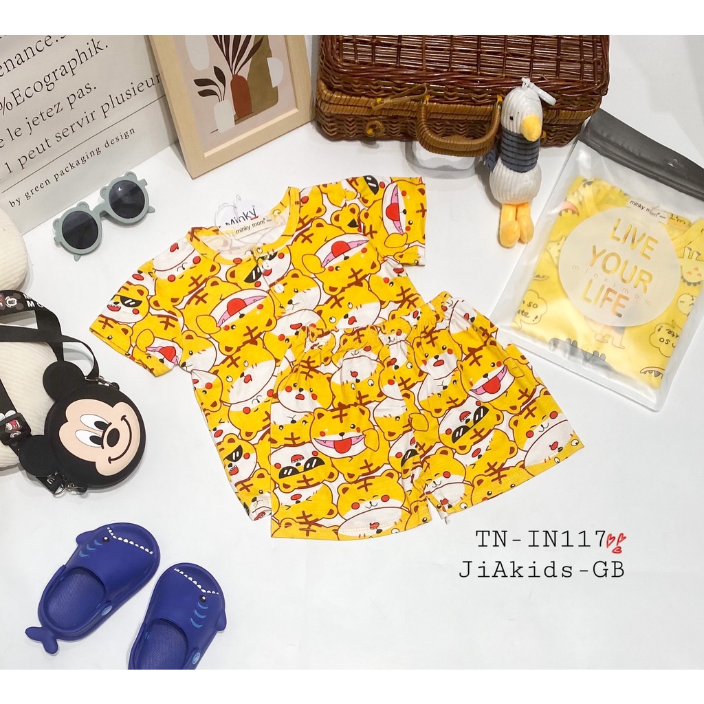 Bộ Cộc Tay THUN LẠNH MINKY MOM In Hình Toàn Thân Nút Giữa Cổ Trụ Cho Bé TN-IN117