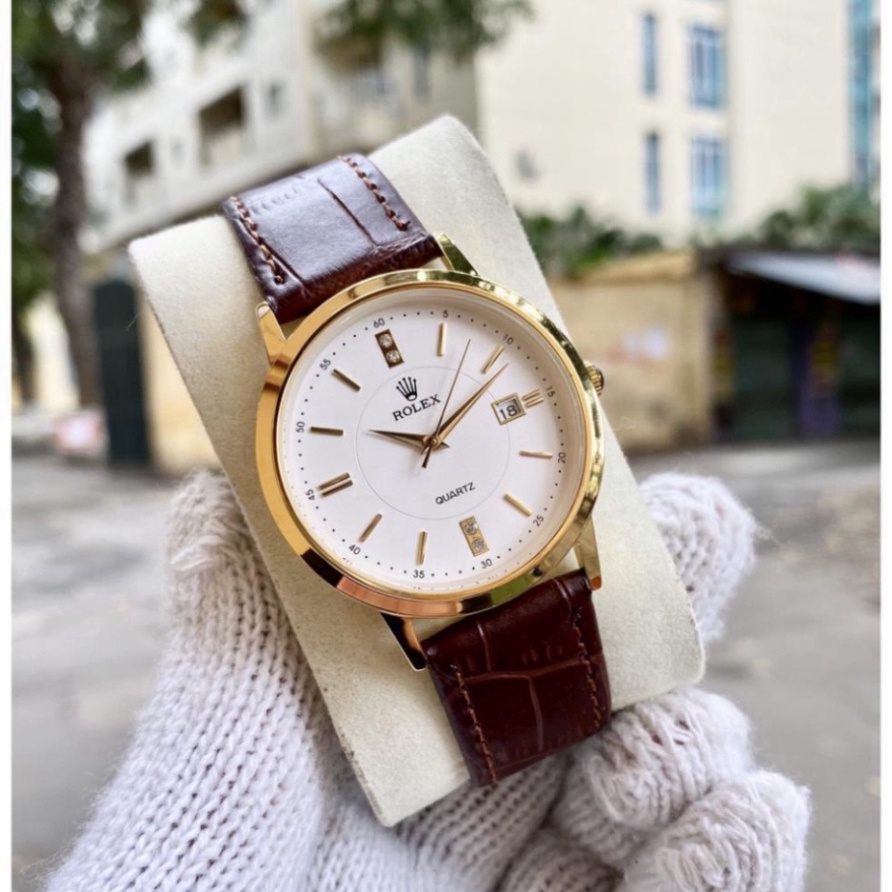 Đồng Hồ Nam Rolex R075A classic đơn giản, dây da mềm, đính kim cương, bảo hành 12 tháng.