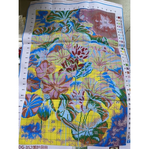 Tranh thêu chữ thập hoa sen - 60x85cm - 9CT thêu 4 sợi