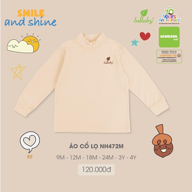 Áo cổ lọ dài tay cotton bambo dày vừa Lullaby bé trai/ gái (12-4y)