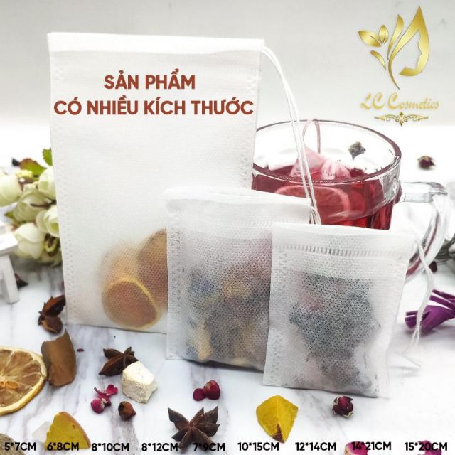 Combo 100 Túi lọc trà, cà phê - vải không dệt có dây rút - Túi lọc nhiều kích thước - Phukientuiloc | BigBuy360 - bigbuy360.vn