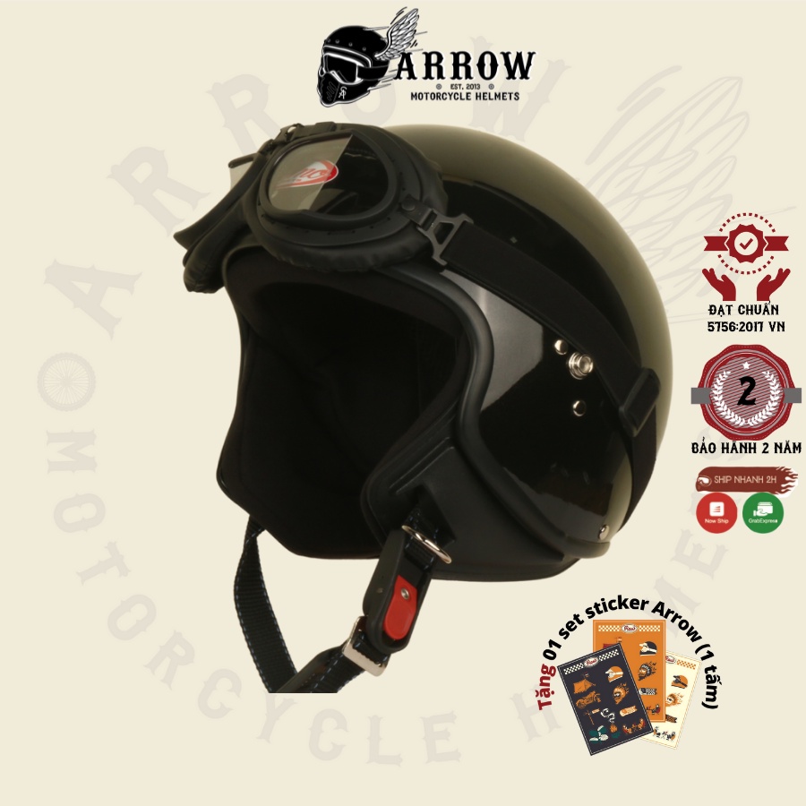 Nón bảo hiểm 3/4 Cromo 103D tặng kèm kính google đi phượt Arrow