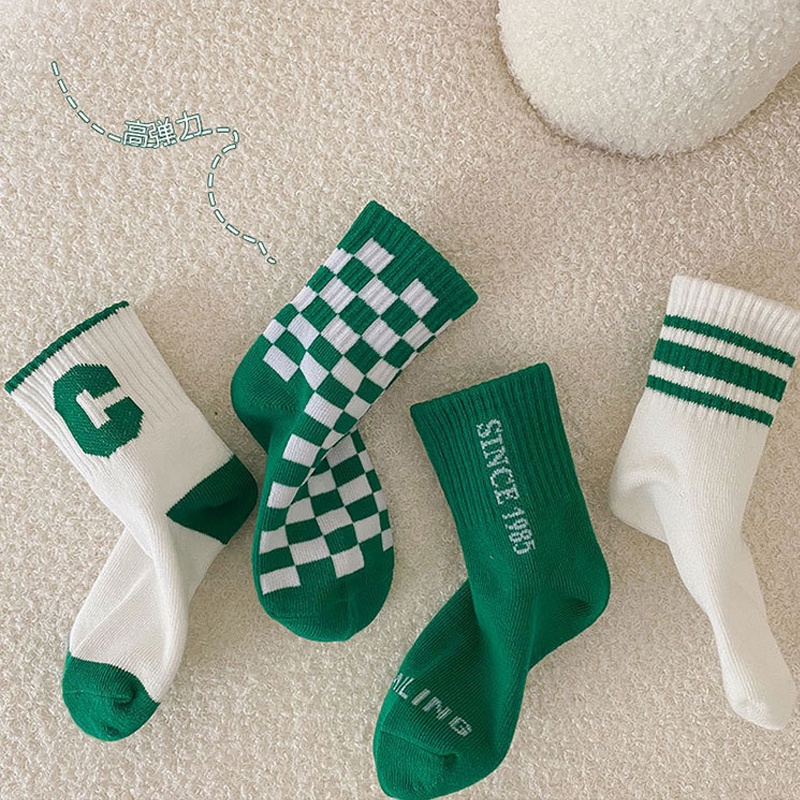 Set 4 đôi vớ thể thao AYUER cotton thoáng khí thời trang dành cho trẻ em