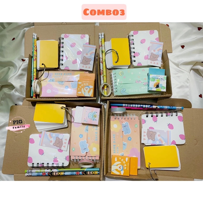 Combo nhiều phụ kiện quà tặng dễ thương (sổ tay, sticker, flashcard, giấy note..)