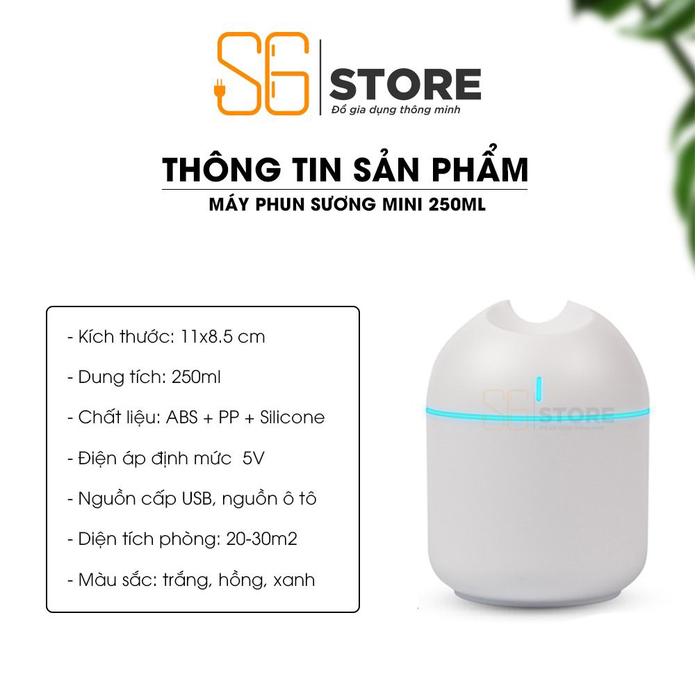 Máy xông tinh dầu mini 250ml S6 phun sương tạo ẩm khuếch tán tinh dầu có đèn led dây cắm usb cho phòng khách phòng ngủ