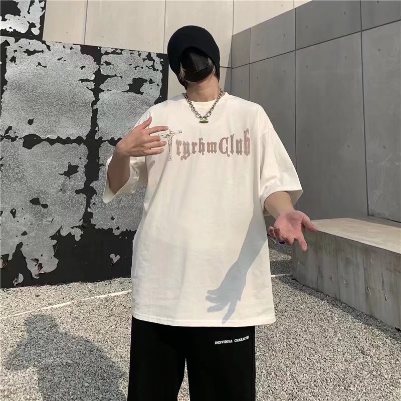 Áo Thun Tay Ngắn Dáng Rộng In Chữ Phong Cách Hip Hop Nhật Bản Thời Trang Mùa Hè Cho Nam Và Nữ Size M-5XL