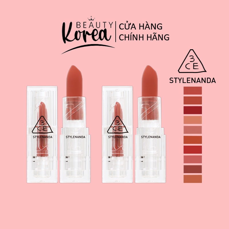 Son Thỏi Lì 3CE Vỏ Trong Suốt Cho Làn Môi Mịn Màng Ẩm Mượt 3.5g. Dưỡng Môi Căng Bóng | BigBuy360 - bigbuy360.vn