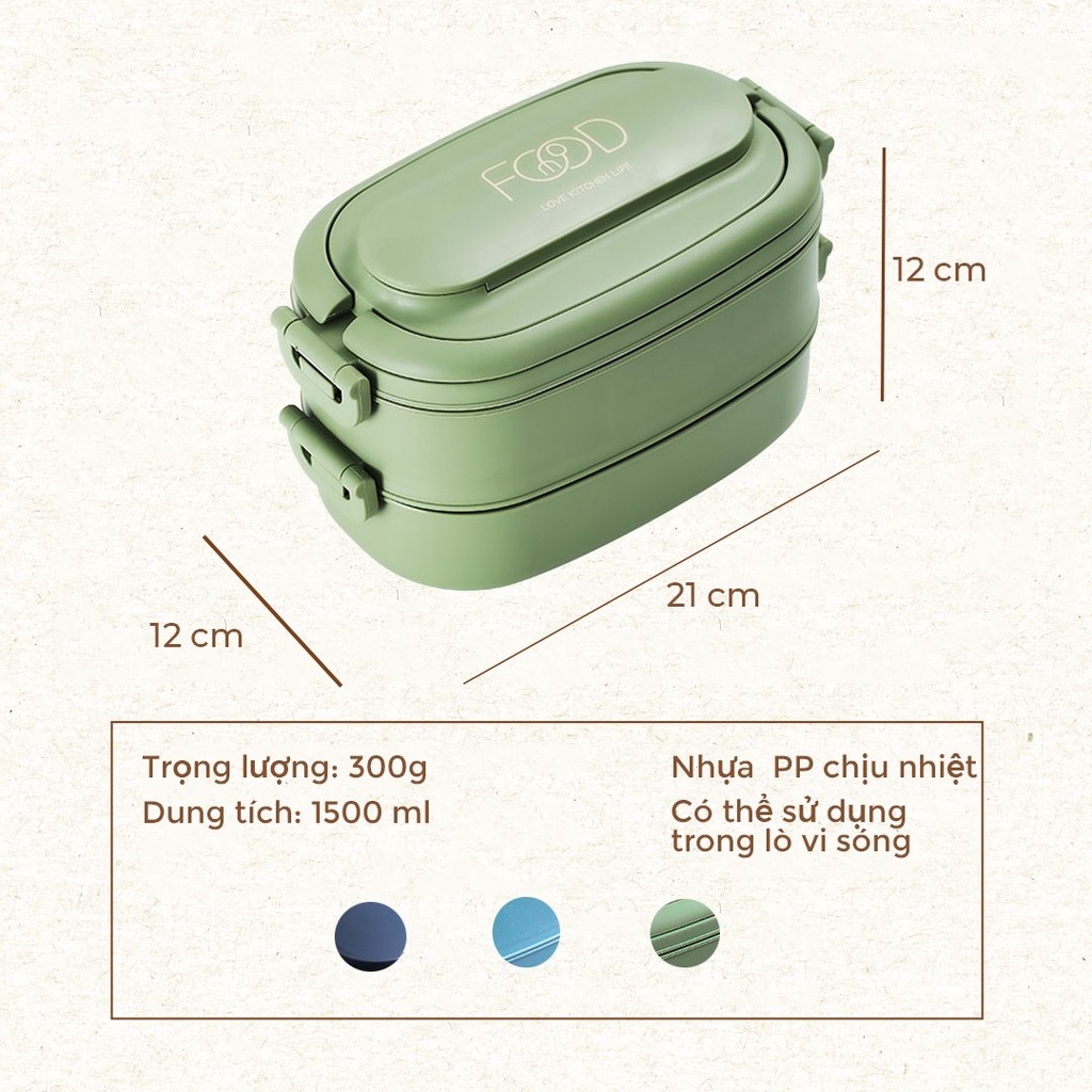 Hộp cơm nhựa Lason 1500ml, cà men đựng cơm văn phòng 2 tầng TMDT-HC00222