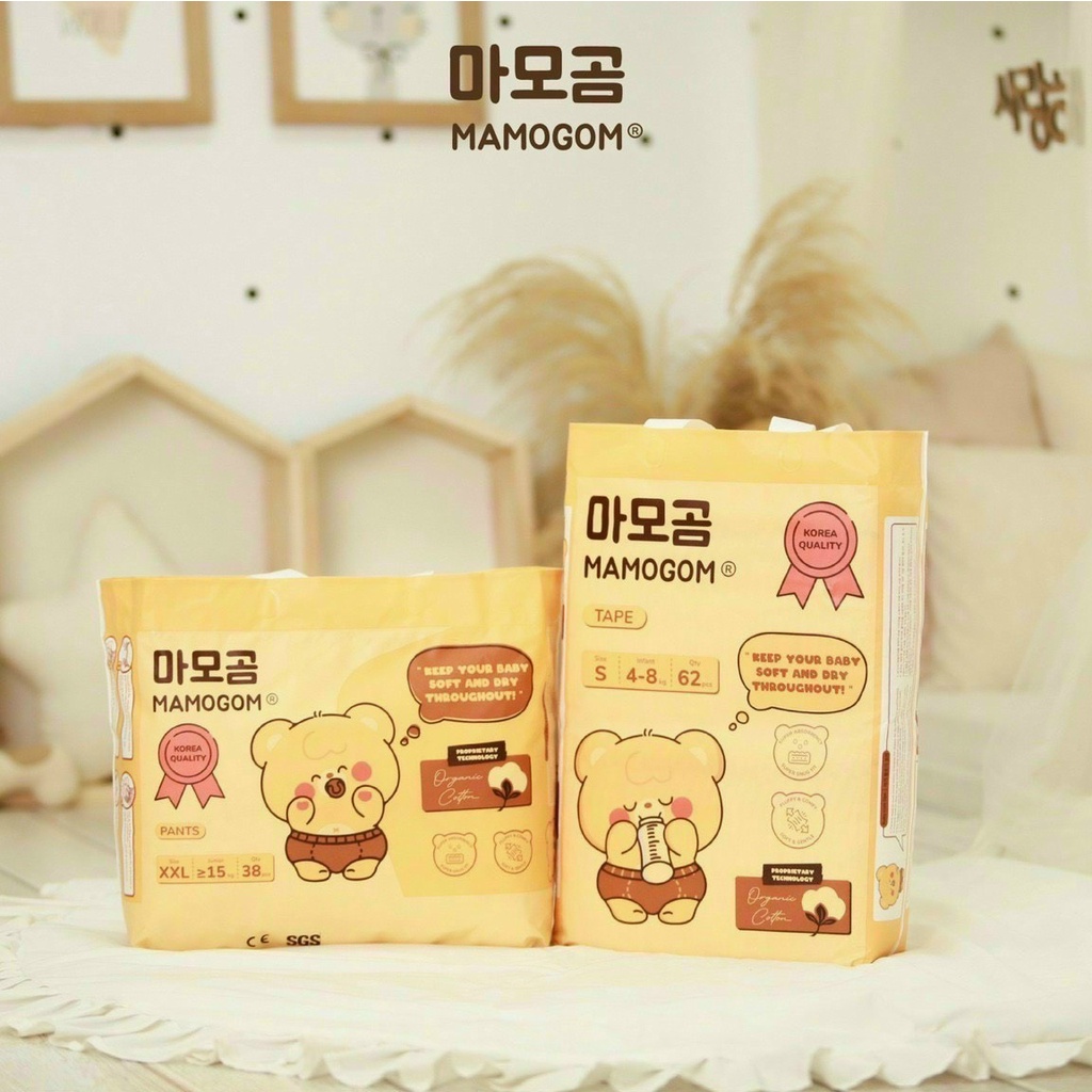 Tã/Bỉm MAMOGOM cotton hữu cơ công nghệ Hàn dán/quần đủ size NB40/S62/M52/M48/L44/XL40/XXL38 cho trẻ em