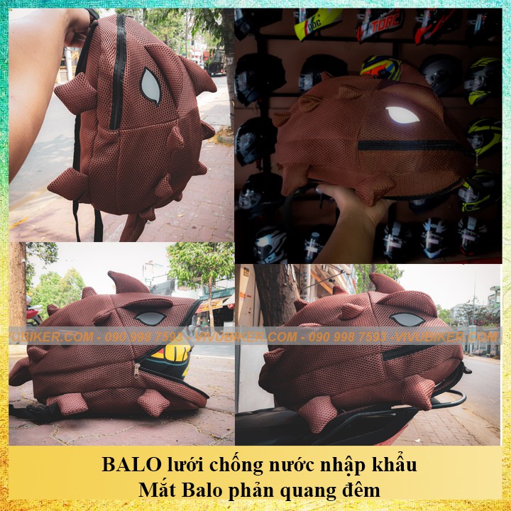 BALO KHỦNG LONG màu cam đựng mũ bảo hiểm fullface bằng lưới cao cấp - Balo Rồng mắt phản quang