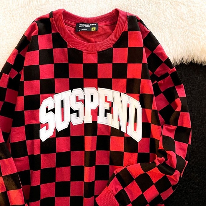 Áo nỉ dài tay dáng rộng họa tiết sọc caro thời trang đường phố Mỹ cổ điển có cỡ lớn 250g | BigBuy360 - bigbuy360.vn