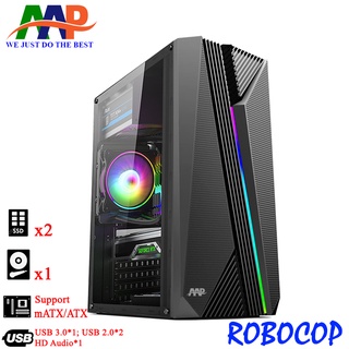 Vỏ máy tính AAP ROBOCOP Black 320x190x420mm, LED RGB + Hông Kính Cường Lực