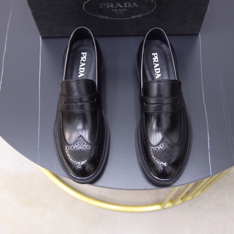 Giày tây lười nam mũi tròn Prada da bóng cao cấp
