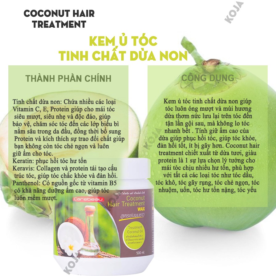 Kem Ủ Tóc Dừa Non Coconut Hairtreatment Thái Lan Phục Hồi Hư Tổn 500ml