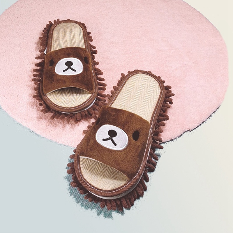 Dép Bông Lau Nhà Sợi Micro Hình Gấu Hoạt Hình Có Thể Tháo Rời