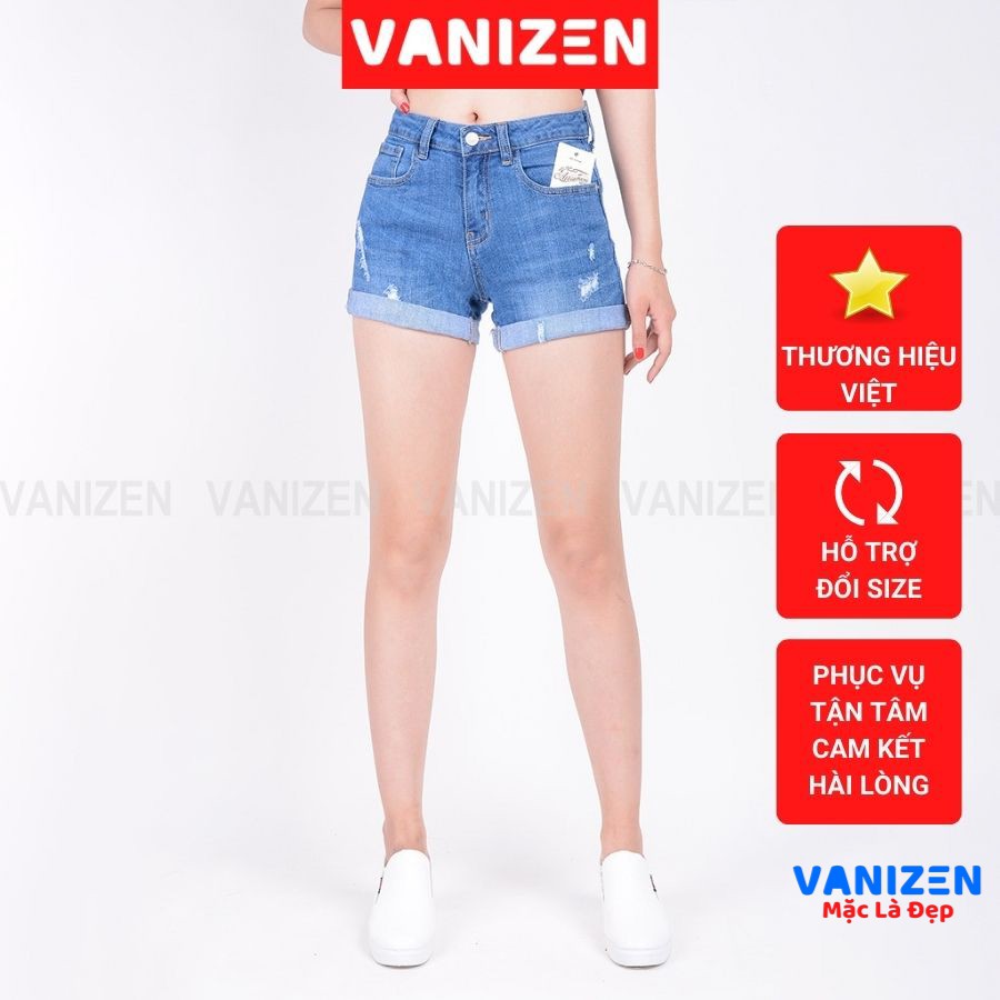 Quần short jean nữ ngắn đẹp lưng cao cạp cao rách hàng hiệu cao cấp mã 4353 VANIZEN