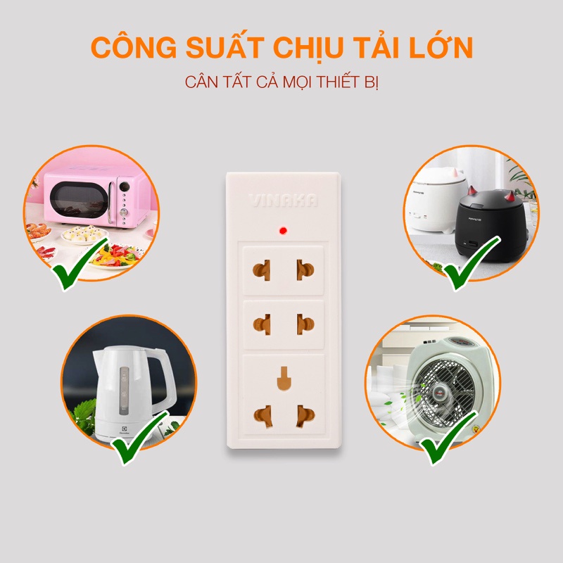 Ổ chia điện nối 3 cửa VINAKA đèn báo sáng gập góc 90 D3T