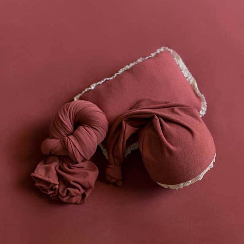 Set 3 Món Gồm Khăn Quấn Đuôi Thắt Nút + Mũ Cotton Mềm + Gối Dùng Làm Phụ Kiện Chụp Ảnh Cho Bé Sơ Sinh