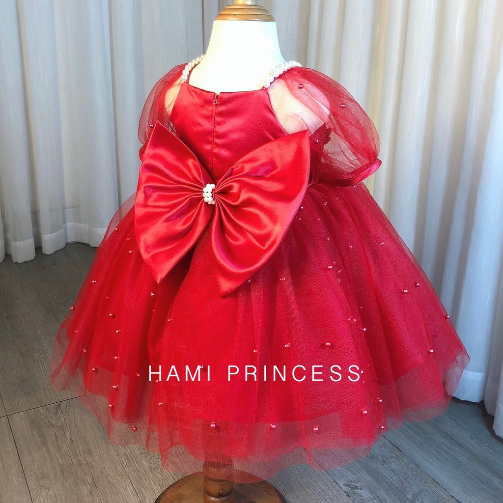 Váy Công Chúa Hạt Trai Ren Hoa Đáng Yêu Cho Bé Gái HAMI PRINCESS ❤️ Tặng Kèm Phụ Kiện