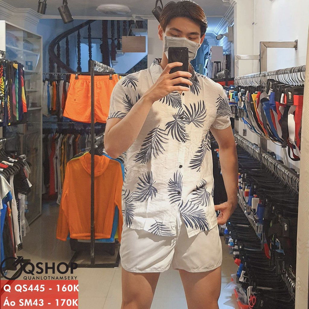 Áo sơ mi đi biển hoa lá trái cây vải đũi QSHOP