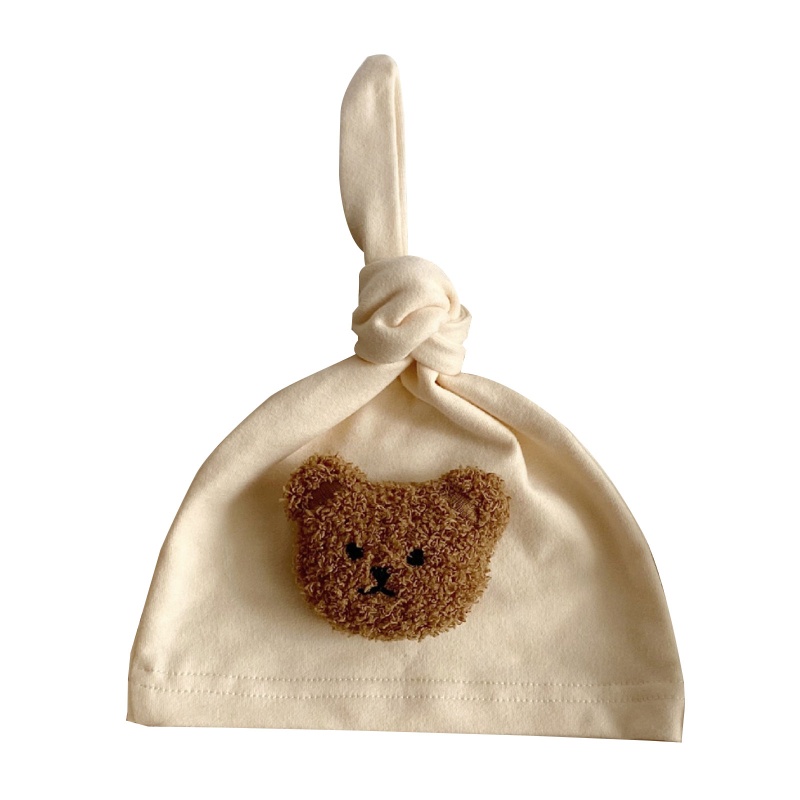 Mũ Beanie Cotton Mềm Mại Thắt Nút Hình Gấu Dễ Thương Cho Bé Sơ Sinh