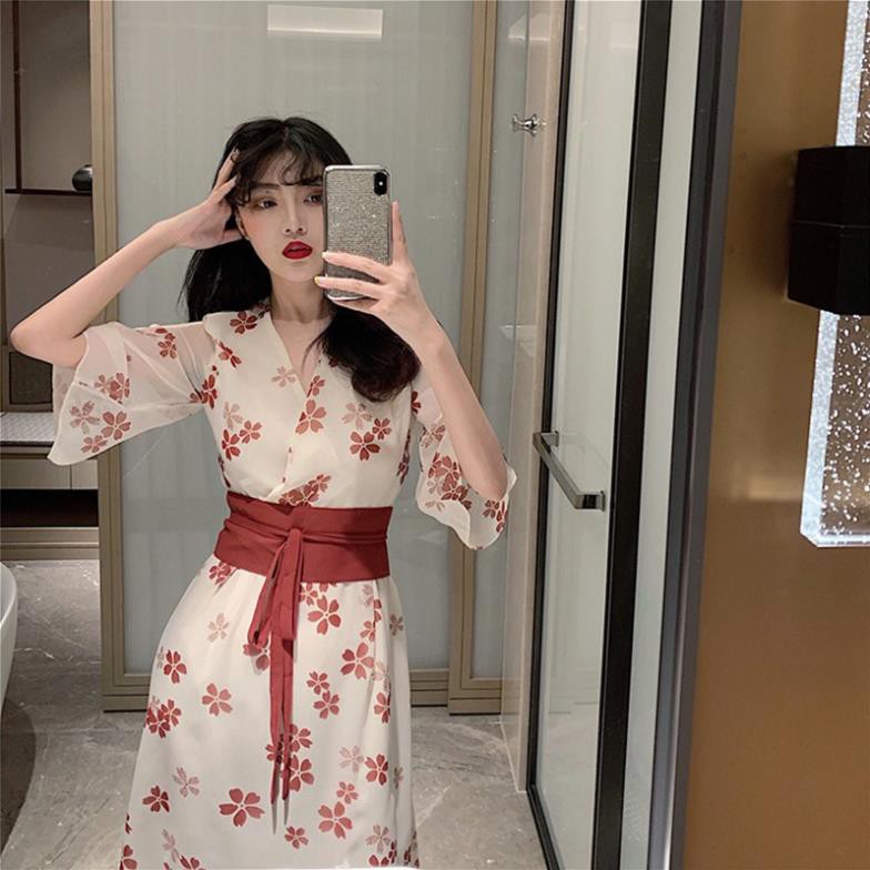 Váy Đầm Voan Kiểu Nhật ⚡️ẢNH THẬT⚡️ Váy Hoa Đỏ Yukata Kiểu Nhật Cực Xinh Chào Hè Cho Các Nàng  ཾ