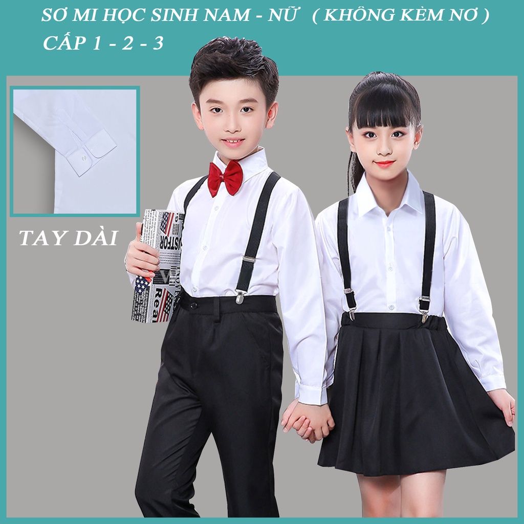 Áo sơ mi trắng học sinh nữ cấp 1 tay dài từ 5 đến 13 tuổi