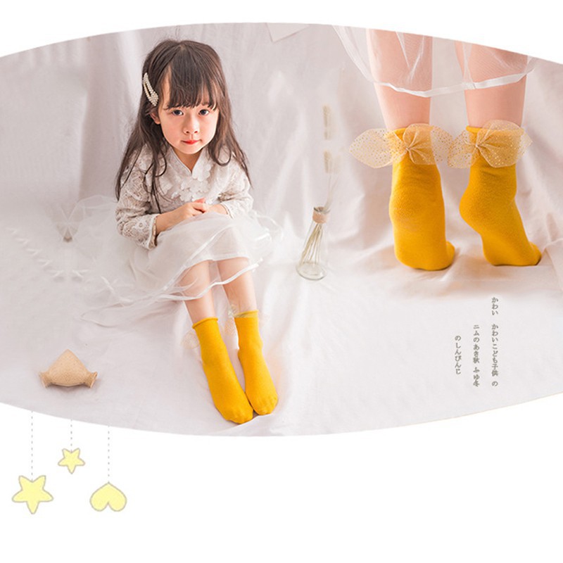 Vớ cotton chống trượt đính nơ xinh xắn dành cho bé gái