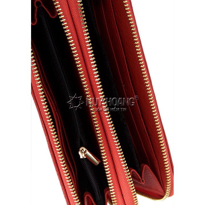 Bóp nữ Huy Hoàng da đà điểu 2 khóa màu đỏ HP3444