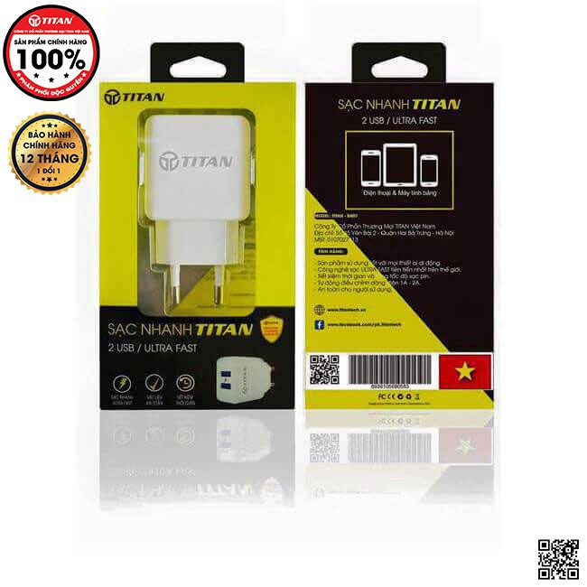 Củ Sạc 2 Cổng Sạc Nhanh 2A TITAN - SN07 (Bảo hành 12 tháng)