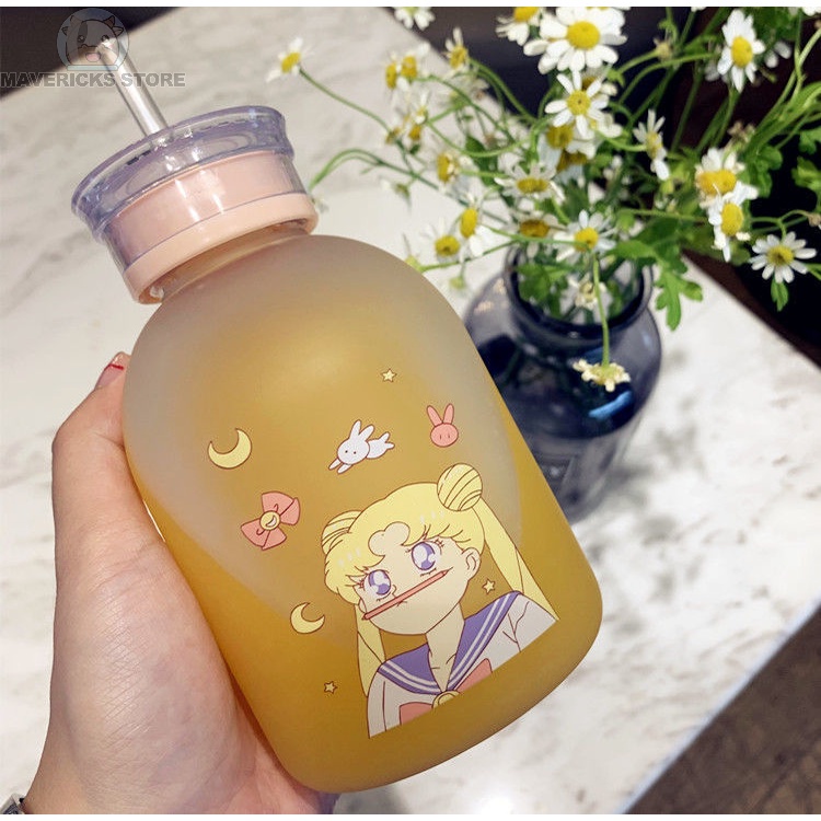 Bình nước nhựa trong suốt 500ml hình thủy thủ mặt trăng dễ thương