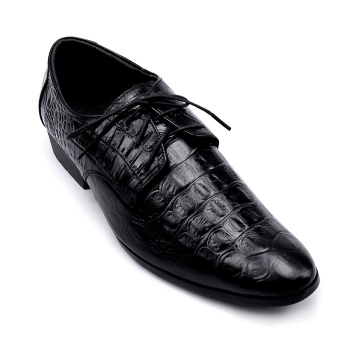 Giày nam Huy Hoàng vân cá sấu màu đen-HP7128