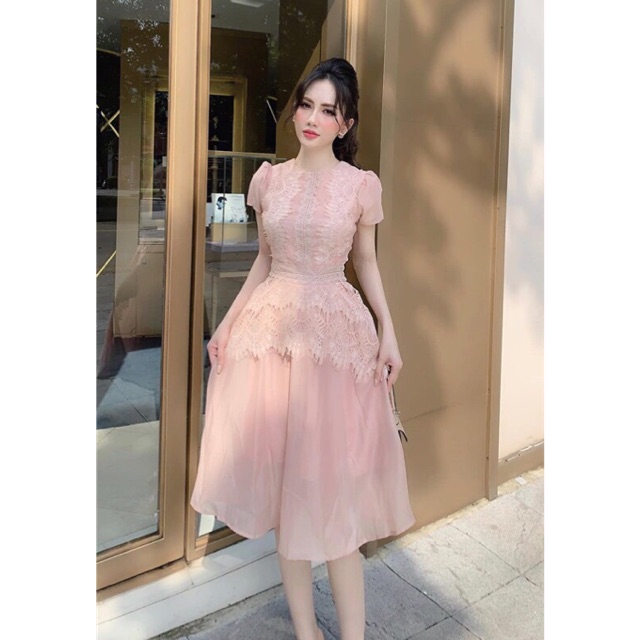 Váy/Đầm ren (ẢNH THẬT) thiết kế vai bồng dáng xoè dự tiệc