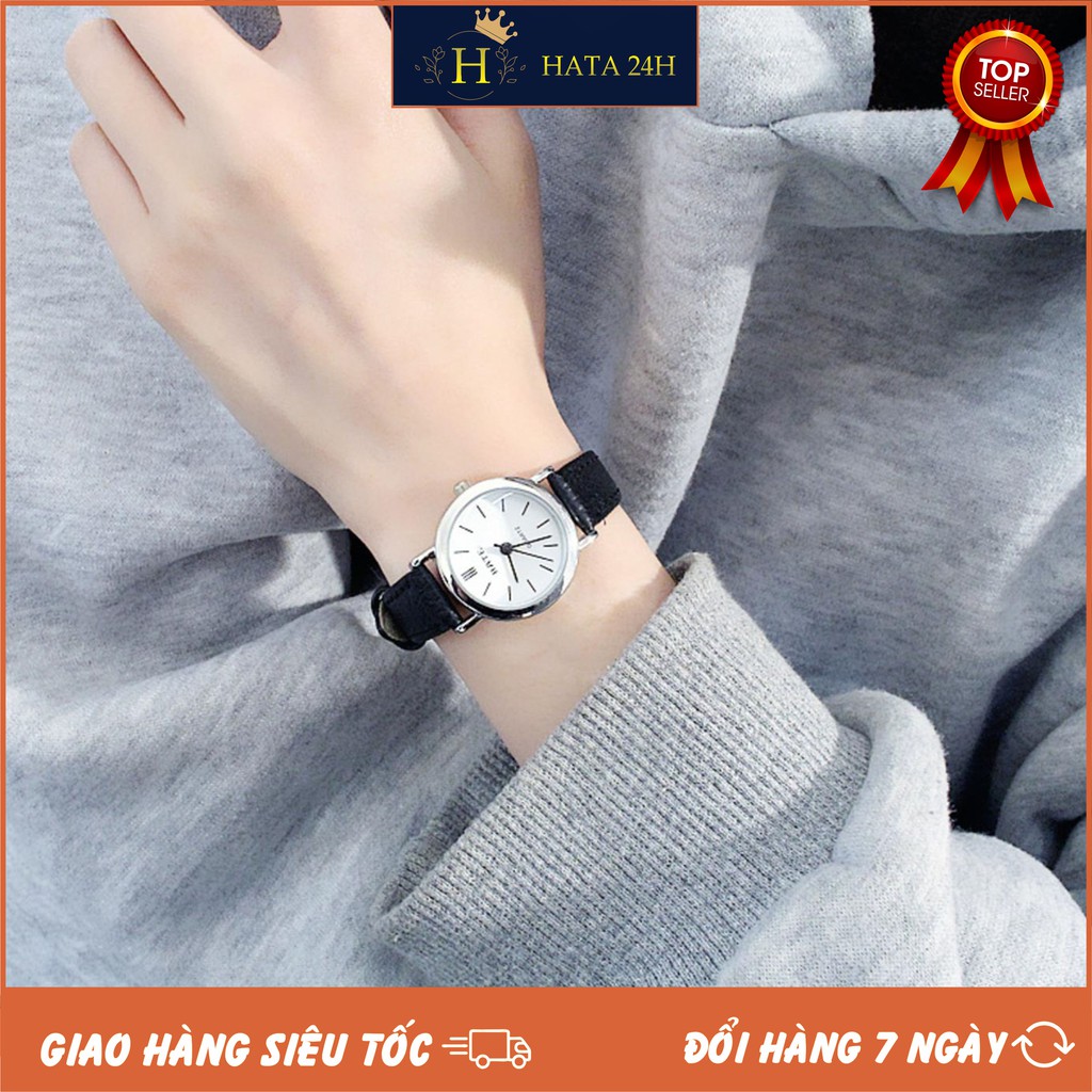 DHD202 ĐỒNG HỒ NỮ DÂY DA RATE MẶT TRÒN SIÊU SANG CHẢNH CỰC ĐẸP