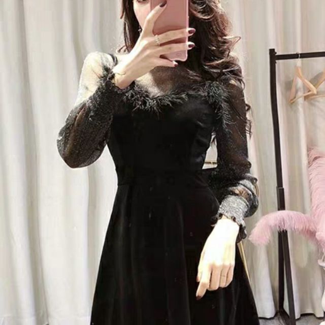 Set váy cổ lông + áo mỏng ( Hàng order ) hagauorder