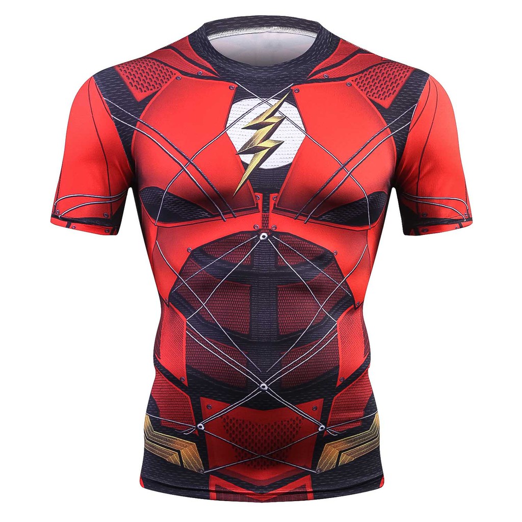 Áo thun HUQISHA tay ngắn vải nhanh khô in hình Flashman 3D thời trang mùa hè cho nam