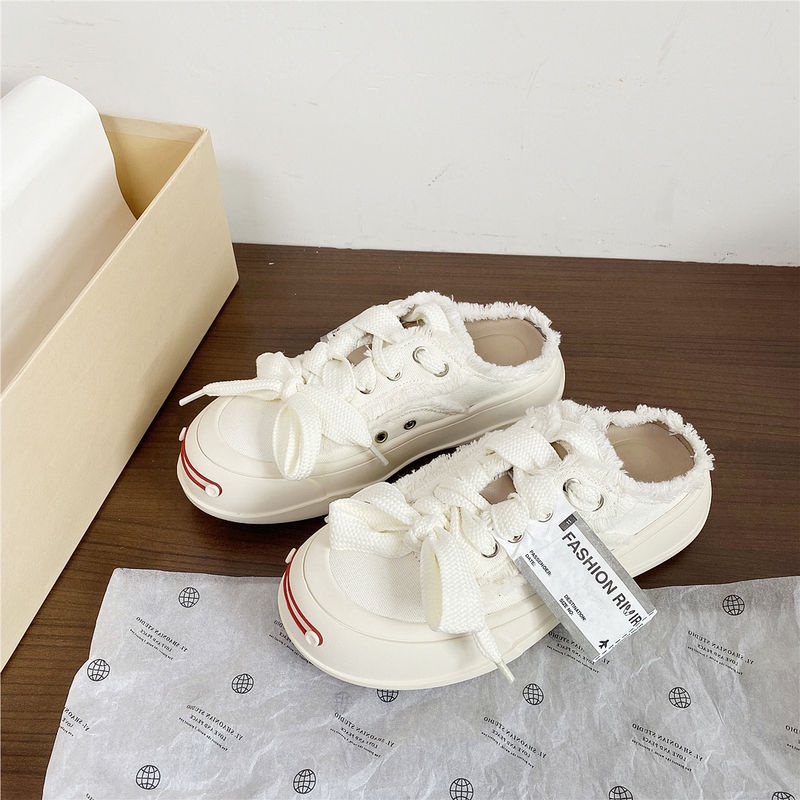 Jiashucheng Giày Thể Thao Vải Canvas Đế Dày Hở Ngón In Hình Mặt Cười Dễ Phối Đồ Thời Trang Cho Nữ