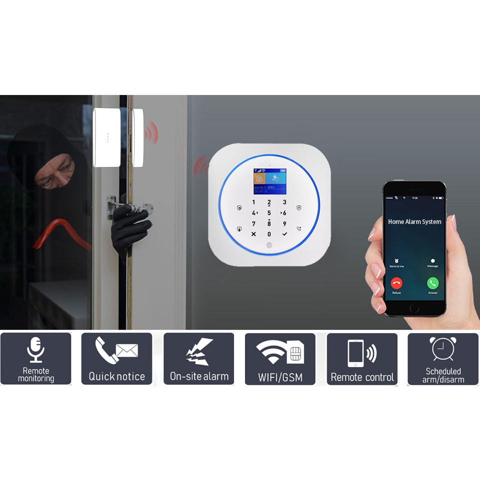 Báo Động Chống Trộm Trung Tâm qua App Tuya Wifi + SIM GSM, - Báo động Điện Thoại