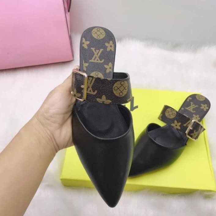 Sục Nữ Đế Bệt, Sục Nữ Mũi Nhọn Da Mềm Họa Tiết Phối Quai Ngang Cao 2Cm Đế Chống Trượt không Kêu Minhtushoes Giày Dép | BigBuy360 - bigbuy360.vn