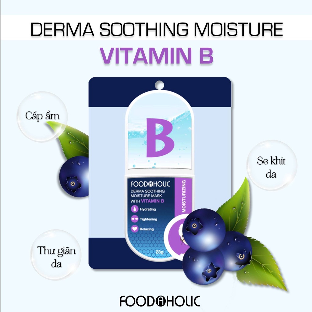 Combo 10 Mặt nạ tinh chất Vitamin B hồi phục, mịn da Foodaholic Derma Soothing Moisture Mask With Vitamin B 23g x10