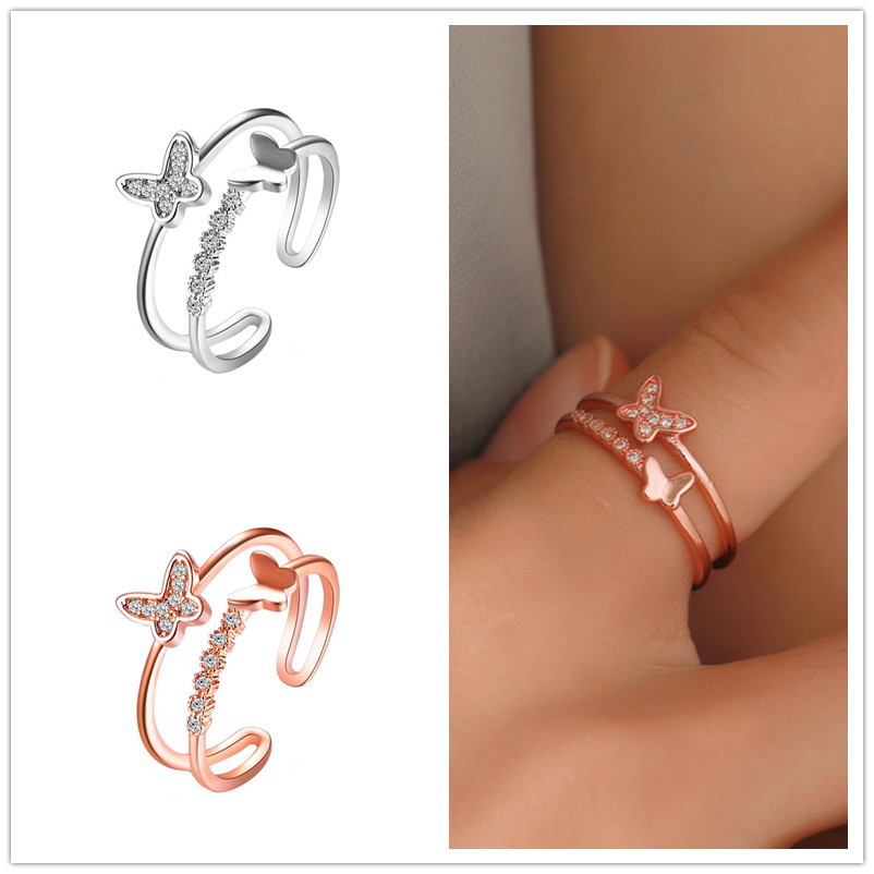 Nhẫn hở đính đá hình chú bướm sang trọng thời trang