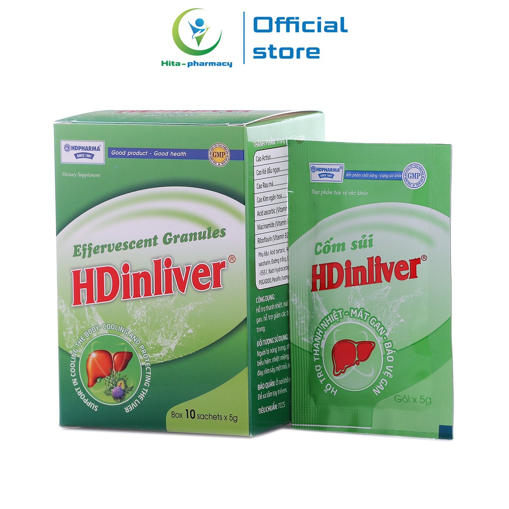 Cốm sủi HDinliver thảo dược thanh nhiệt, mát gan, bảo vệ gan - Hộp 10 gói [Cốm sủi HDinliver]