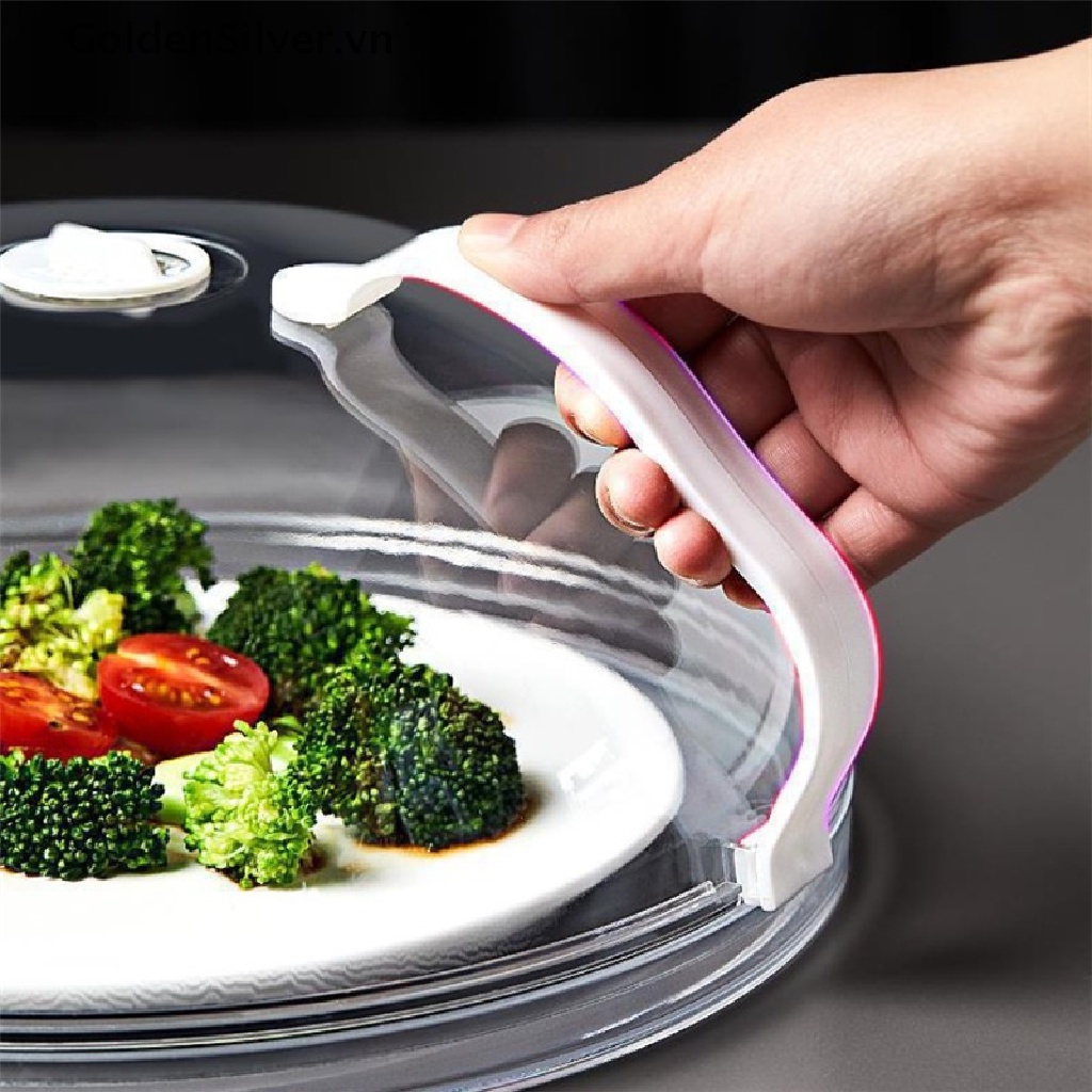 【GoldenSilver】 Microwave Food Anti-Sputtering Cover With Handle Heat Resistant Microwave Food .