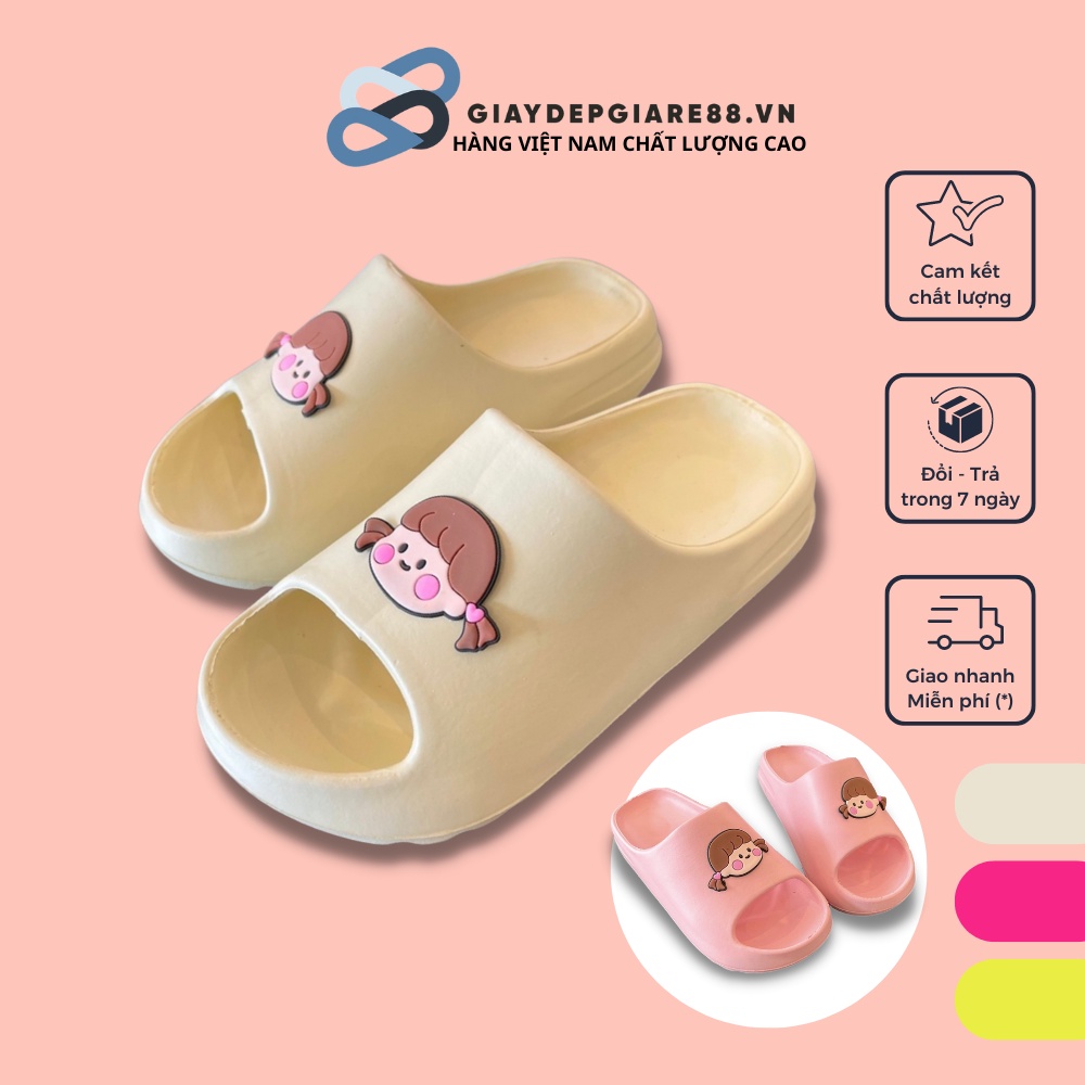 Dép bánh mì nữ Giaydepgiare88 dép quai ngang gắn sticker cố gái dễ thương đế cao 4.5cm phong cách Hàn Quốc nhiều màu