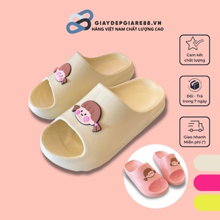 Dép bánh mì nữ Giaydepgiare88 dép quai ngang gắn sticker cố gái dễ thương đế cao 4.5cm phong cách Hàn Quốc nhiều màu