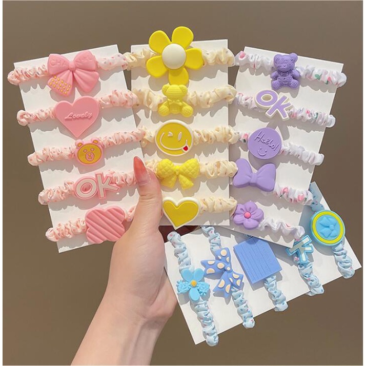 Set 10 dây buộc tóc họa tiết hoạt hình dễ thương phong cách Hàn Quốc cho bé