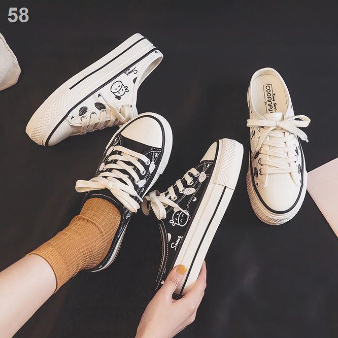 Giày vải nửa kéo không đế mới năm 2021, bò nữ, sinh viên Hàn Quốc, lười dày màu trắng phù hợp tất cả các trận | BigBuy360 - bigbuy360.vn