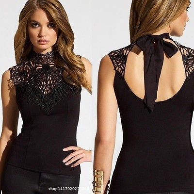 ☛☏❤Women's Sexy Lace Floral Party Short Bodycon Tops Crop Tops T-Shirt Blouse M-XL