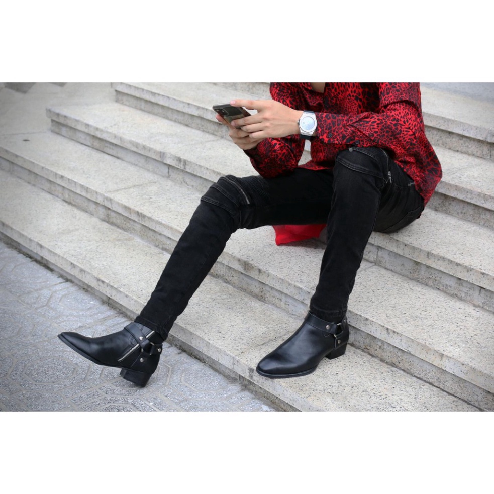 Giày Harness Boots cao cổ thời trang nam chất liệu da bò đế gỗ độn 4.5cm | BigBuy360 - bigbuy360.vn